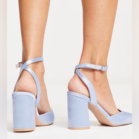 Be Mine Neima Block Heeled Shoes in Pale Blue Satin from ASOS (Size US 5/UK 3) - Picture 9 of 12